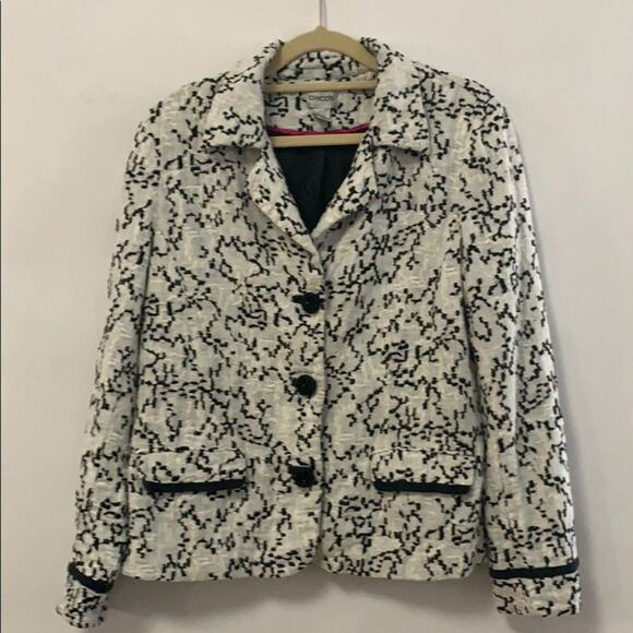 CHICO’S‎ 100% LINEN BLACK & WHITE BLAZER SIZE 1 - Picture 3 of 9